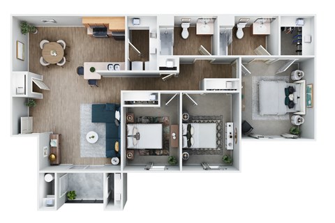 Floor plan for 3 beds, 2 baths, 1420 sqft
